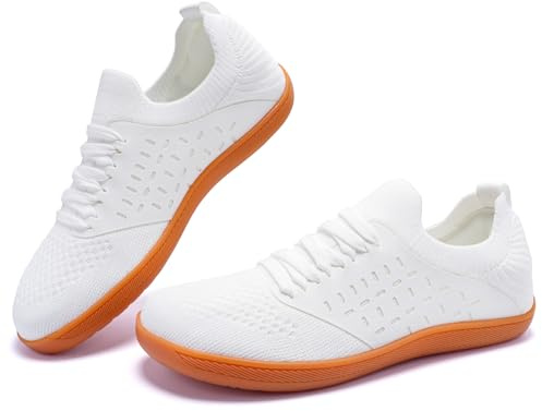 Womens Barefoot Shoes Wide Toe Box Trail Running Memory Foam Comfortable Trainers Lace-up Breathable Lightweight Walking Sneakers White UK 6.5