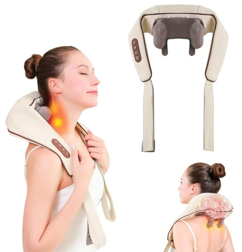 HiZoo - Neck & Shoulder Massager Kabelloses Nackenmassagegerät mit Wärme, 4D Shiatsu Massagegerät für Nacken, Schulter und Beine, Elektrisches Massagegerät, ideal als Geschenk
