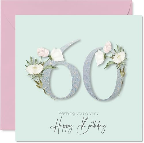 Stuff4 Geburtstagskarte zum 60. Geburtstag für Frauen – ausgefallene Blumenblumen – Geburtstagskarte für 60 Jahre alte Frau, Oma, Nanny, Nachbarin, Cousin, 145 mm Geburtstagsgrußkarten