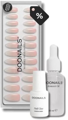 Doonails - Press Ons Starter Set – Inkl. Babyboomer Press Ons in Mandelform, Nagelkleber & Entferner-Öl - 7-Minuten Maniküre mit natürlichem Look – weich, flexibel & wiederverwendbar