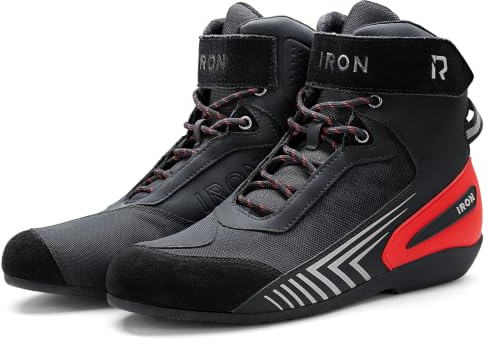 RIDEIRON Scarpe Moto Uomo 40–46 – Sneaker Moto Traspiranti con Rinforzo alla Caviglia e Tallone, Protezione Cambio, Dettagli Riflettenti e Suola Antiscivolo