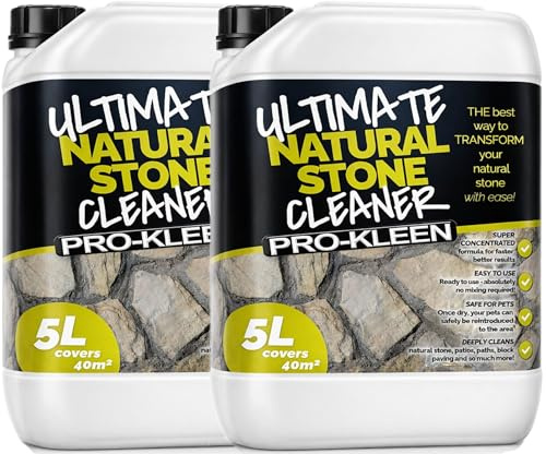 Pro-Kleen Natural Stone Cleaner 2 x 5L - Removes Dirt, Lichen, Moss & Weather Staining - For Natural Stone, Indian Sandstone, Block Paving, Patios, Paths, Driveways & More - Covers up to 80m²