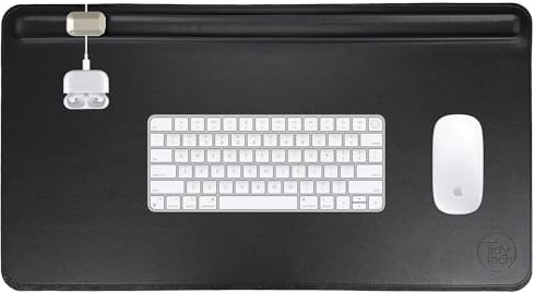 TidyTech Schreibtischunterlage PU Leder - 69 x 37 cm - Desk mat mit magentischer Kabelführung - Mauspad - mit integrierter Dokumentenablage (Schwarz)