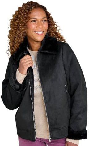 Amber Ladies Faux Shearling Lined Zip Jacket, Supersoft with Sueded Finish | Women's Cosy Lining Winter Coat with Side Pockets & Warm Collar, Machine Washable