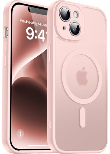Natiiozie Magnetisch Hülle für iPhone 14, Matt Rosa | Kompatibel mit MagSafe, Kameraschutz Militärschutz Handyhülle, Stoßfest Kratzfest Schutzhülle Transluzente Rückseite Case