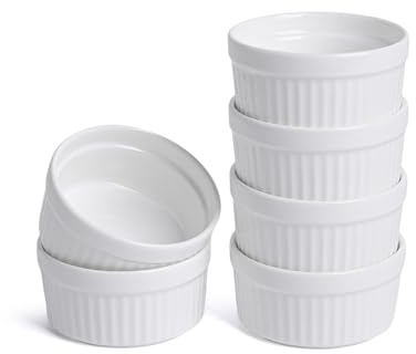 KITCHENLESTAR Ramekins 2 OZ Oven Safe, Creme Brulee Ramekins, Pudding Custard Cups Souffle Ramiken, Dipping Sauce Dishes, Ceramic Ramekin Bowls Set of 6, White