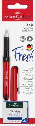 Faber-Castell 149898 - Schulfüller für Rechts- und Linkshänder, Feder: A, inklusive 6 Patronen, in rot oder schwarz / rot erhältlich, keine Auswahl möglich