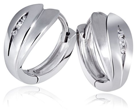 Goldmaid Damen-Creolen 925 Sterlingsilber Blattform teilweise matt 6 Zirkonia Ohrring