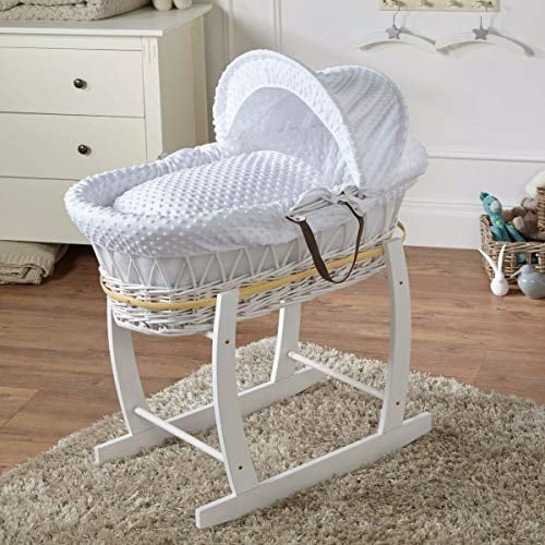 White Dimple White Wicker Deluxe Moses Basket & White Rocking Stand