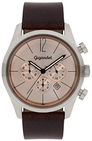 Gigandet Herren-Chronograph Quarz Analog mit Lederarmband Braun Art Deco G13-004