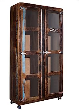 MASSIVMOEBEL24.DE | FREEZY Vitrine aus Massivholz #30 | Altholz - Mehrfarbig, lackiert | Industrial-Stil | 100x40x180 cm | Vitrine aus Massivholz Vollholzvitrine
