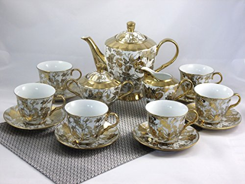 ELIH Porzellan - Servizio da tè/caffè in porcellanaserie oro, 17 pezzi