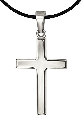 CLEVER SCHMUCK Silberner Anhänger Kreuz 21 mm schlicht glänzend Sterling Silber 925 mit Band schwarz im Schmucketui
