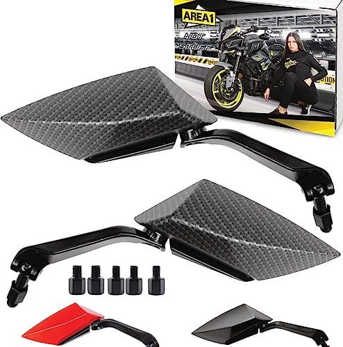 Area1 Universal Motorrad Rückspiegel Paar e-geprüft 2x M10 Rechtsgewinde + Linksgewindeadapter, passend für z.B. Duke, SMC