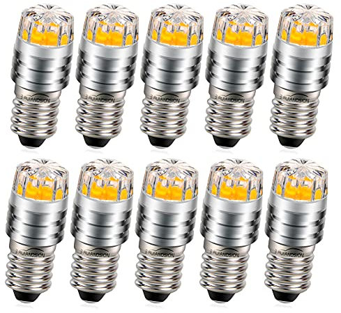 Ruiandsion 10pcs 2W COB 3V E10 LED de mise à niveau de remplacement de l'ampoule pour lampes de poche torche phare Lampe frontale, 2700K jaune