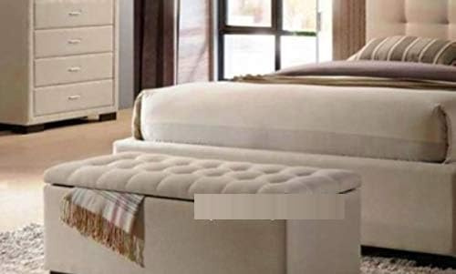 Spring Well,Beautiful Spanish Upholstrey in Chennile with Fabric Buttons, Ottoman, Box/Storage Blanket Box (Cream, Medium)