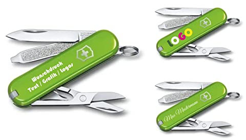 Victorinox Couteau de Poche Classique SD avec Demande Impression sur Coque I Cadeau pour Hommes Femmes I Cadeaux pour Anniversaire I Suisse Personnalisé 7 Fonctions 0.6223 - Vert