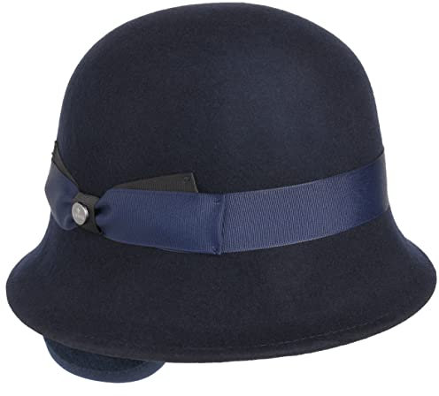 LIERYS Voltera Damenhut mit Ohrenklappen - Wollfilzhut - Glockenform - Winterhut aus 100% Wolle - Damen - Herbst/Winter - Made in Italy dunkelblau S (54-55 cm)