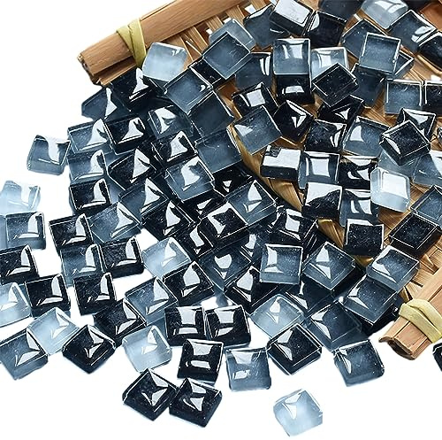 Lot de 225 carreaux de mosaïque en verre de cristal - Fournitures pour décoration de la maison, loisirs créatifs, assiettes, cadres photo, pots de fleurs - Carreaux carrés de 1 x 1 cm (gris et noir)