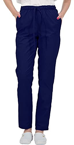 B-well ALESSI Medizinische Schlupfhose Arbeitshose Multitaschen Unisex mit Elastischem Bund und Gesäßtaschen Krankenhaus Uniformhose mit mittlerer Taille und Rundumgummibund (Blau, M)