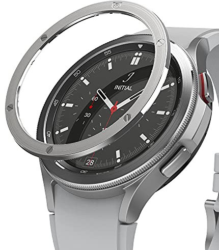 Ringke Bezel Styling für Galaxy Watch 4 Classic 46mm Hülle, Lünette Ring Kleber Abdeckung Kratzfest Edelstahl Schutz für Galaxy Watch4 Zubehör - Silver (46-42)