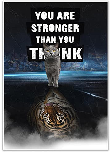 wandmotiv24 Poster als Wanddeko, Größe Din A2, You Are Stronger, Katze, Tiger, Moderne Wanddeko, Wandbilder, Deko, Bild M0037
