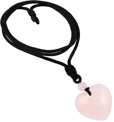 KYEYGWO Rosenquarz Kristall Herz Anhänger für Damen und Herren, Reiki Heilung Stein Halskette Herzform Edelstein Ketten Liebe Amulett Segen Schmuck mit Einstellbare Nylon Seil