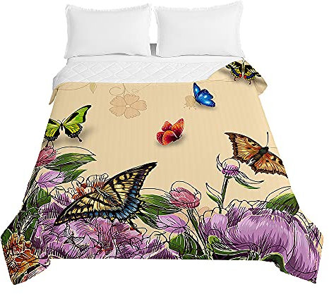 Surwin Tagesdecke Bettüberwurf Steppdecke für Doppelbett Einzelbett,Mikrofaser Wattiert Gesteppt Bettdecke 3D-Schmetterlingsmuster Dünne Tagesdecken mit Ultraschall Genäht (Antike,150x200cm)