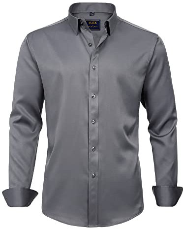 J.VER Mens Shirts Fashion Long Sleeve Dress Non Iron Stretch Business Casual Regular Fit Formal Work Button Down Shirt Grey M
