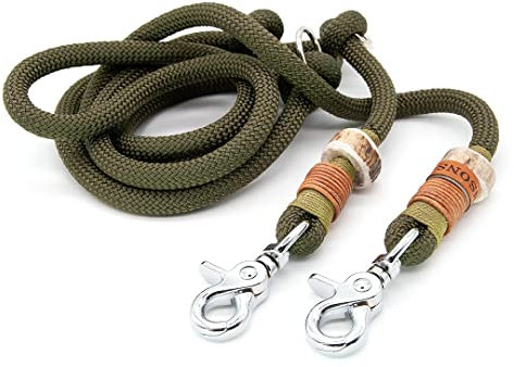 Hundeleine/Führleine aus Tau mit Karabiner & echtem Hirschhorn Ø10mm | 3fach verstellbar | Doppel-Leine | Umhängeleine | robust & wetterfest | Top Handmade-Quality