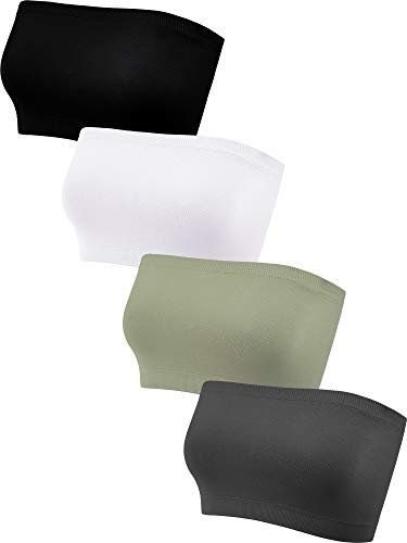 Geyoga 4 Stück Trägerlos Ungepolstert Bandeau Tube Top BH (Lebendige Farben, M)