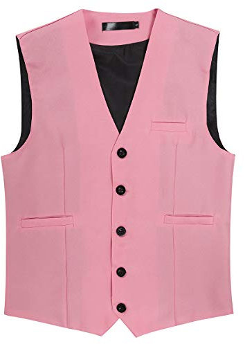 YOUTHUP - Gilet leggero da abito da uomo Slim Fit Button Down Gilet da abito formale Rosa, XS