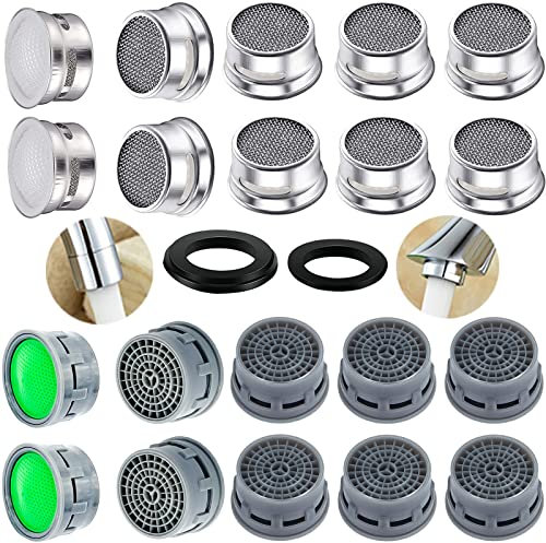 20 Sets of Faucet Aerators with Gaskets 2.2 GPM Plug-in Restrictor Replacement Parts for Bathroom or Kitchen Plug-in Aerators (Stainless Steel and Green)