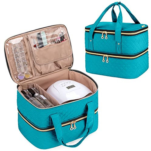 Yarwo Nagellack Tasche Organizer, Nagellack Aufbewahrung für 40 Flaschen Nagellack (bis zu 15 ML) und Nageltrockner, Kosmetikorganizer für Nagellampe und Nagelzubehör, Blaugrün(PATENT ANGEMELDET)
