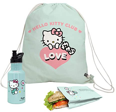 NERTHUS FIH 964 Set Hello Kitty Borsa da Sandwich + Zaino + Bottiglia ultra leggera in alluminio 500 ml