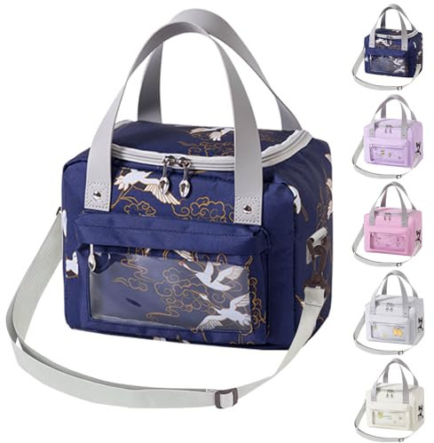jiuzcare Térmica Porta Alimentos 9L Bolsa Isotermica con Correa Bolsa Térmica Plegable Bolso Nevera Térmica Tela Almuerzo Lunch Bag para Mujeres, Niños, Trabajo, Picnic Playa Cámping Viaje, Marino