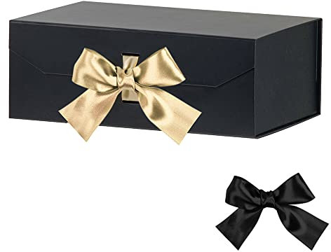 Schwarze Geschenkboxen 30.5x20.3x11.4 cm, große Geschenkboxen mit Band, Geburtstagsgeschenkboxen mit Deckel, Weihnachtsgeschenkboxen, rechteckige faltbare Geschenkboxen für Damenschuhe (mattschwarz)