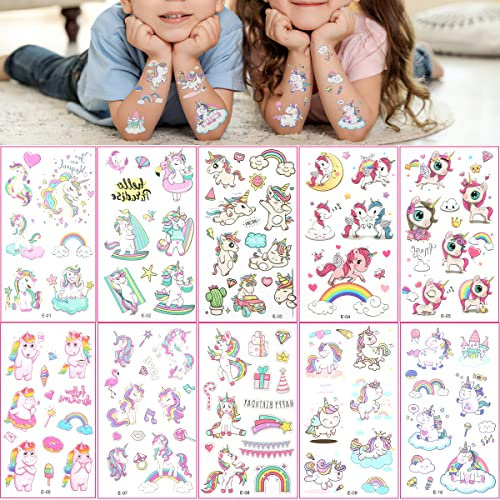 Tattoo Temporär Einhorn, FainFun 10 Stück Tattoo Einhorn Regenbogen, Tattoos Einhorn Mädchen, Einhorn Aufkleber Klein, Aufkleber Mädchen, für den Geschenketausch für Kinder
