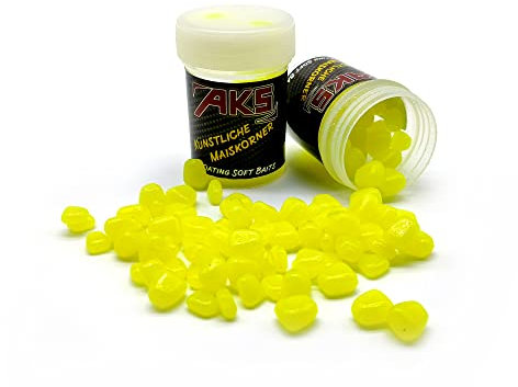 AKS Fishing Angelmais, Karpfen Künstliche Maiskörner, Aromamais, Angelköder, Mais Imitat, Gummiköder (Gelb (UV))