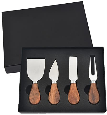 KT-GARY 4Pcs Cheese Knife Set - Stainless Steel Cheese Knives with Acacia Wood Handle - Charcuterie Knife Set for Party and Holiday