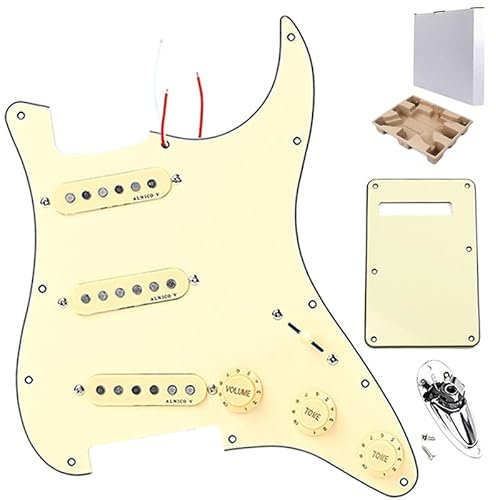 Ogdni 3-Ply SSS Prewired Loaded Pickguard with Alnico V Pickups Kit for Strat Electric Guitars Replacement Parts