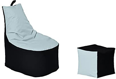 Momiralland Classic Sitzsack XL - XXL mit Hocker Sitzkissen BodenKissen Sessel In- & Outdoor geeignet Gaming Sitzsack für Erwachsene und Kinder… (Schwarz – Grau, XXL - Durchmesser 78 cm)
