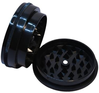 Plastic Herb Grinder 3 Part Magnetic Shark Teeth 60mm with Airtight Smell Proof Stash Storage (Black)