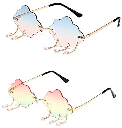 CTForest 2 Stück Punk Brille für Frauen, Unregelmäßige Sonnenbrille, Randlose Mode Sonnenbrille, Perfekt für Geburtstage oder Partys(Gold,Blau-Rosa)