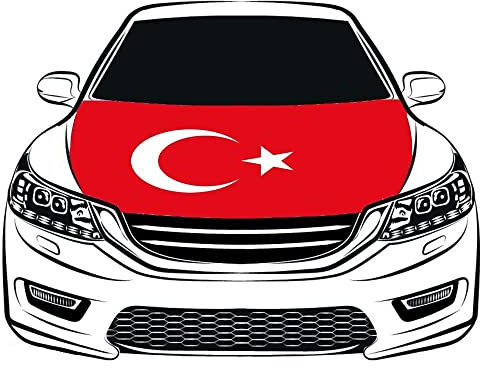 Flaggen Motorhaubenabdeckung,Roter Halbmond Truthahn Motorhaube Banner,Mann Slip-On Waschbare Super Elastische Wetterfeste Stoff,Nicht Klebende Banner 3.3X5 Ft Passt Die Meisten Gedruckten Autos,