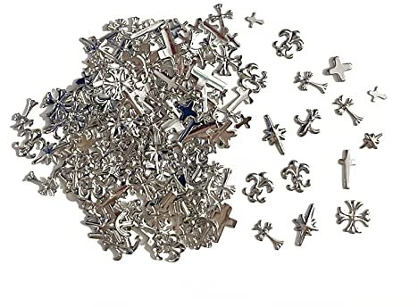CL-Link 200 Stück Metall Punk Nagel Kunst Cross Nail Art Ohrstecker DIY Nail Art Dekoration für Maniküre Nail Art Handwerk DIY Nagel Zubehör Dekoration Zubehör Antik Silber