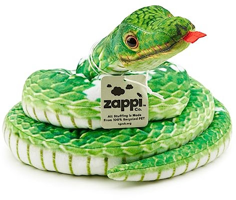 Zappi Co Jouet Serpent en Peluche Doux et Câlin pour Enfants - Faisant Partie de la Collection d'animaux de la Savane : Réaliste et Vivant (180 cm de Longueur)(Python Vert Arbre)