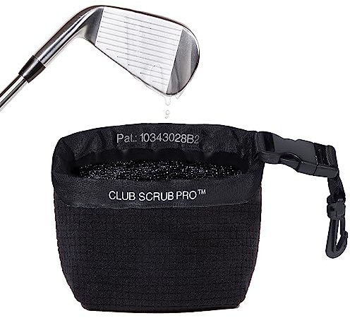 Club Scrub Pro Golf Club and Ball Cleaning Bag, Waterproof, Microfiber, Detachable Clip, Machine Washable, Cleans Grooves, Black Pro