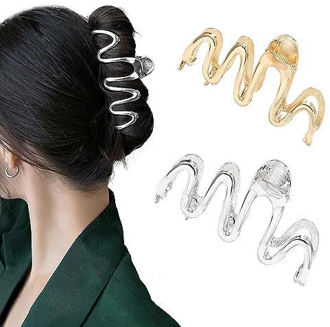 2 Stück Haarklammer Große Haarklammern Haarspangen Damen Haarklammer Metall Haarspange Für Frauen Und Mädchen Dickes Haar-Accessoires (Gold&Silber)