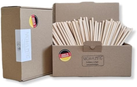 NACHHALMTIG Trinkhalme Strohhalme Papier braun 500 St. 8mm x 200mm MADE IN GERMANY hitzebeständig bis 70°C, ideal für Latte Macchiato, Aperol, Cocktails, Longdrinks, Milkshakes und Smoothies.